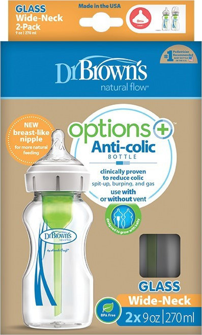Dr Brown s glass bottle with wide neck natural flow Options 270ml (2 pcs)